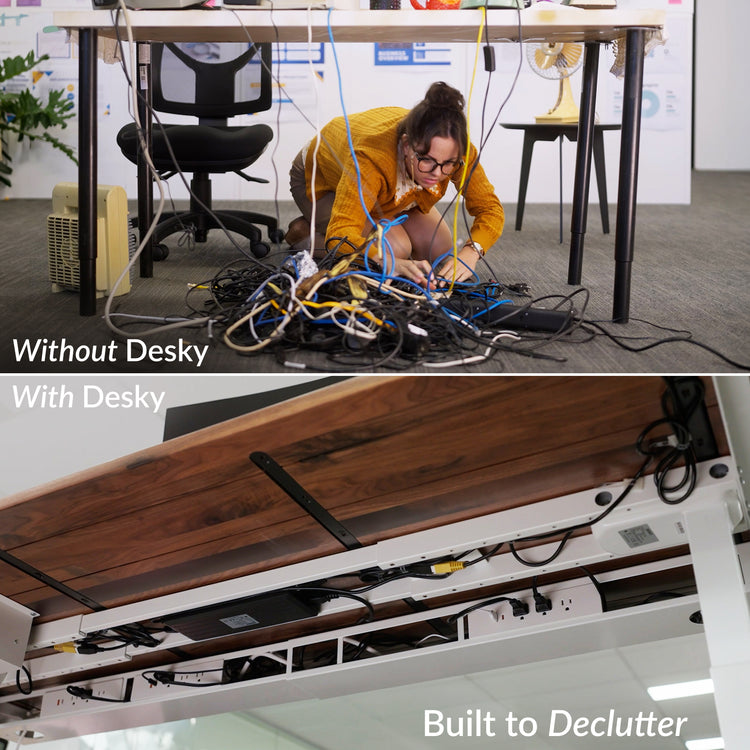 Desky integrated cable channel decluttering