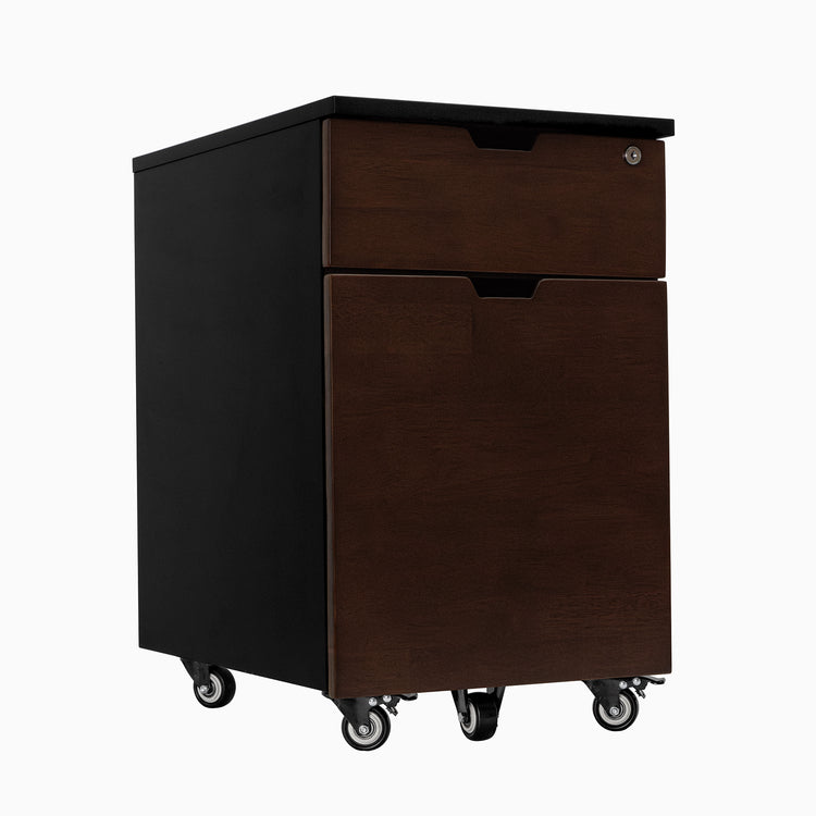 Rubberwood dark walnut black minimal filing cabinet