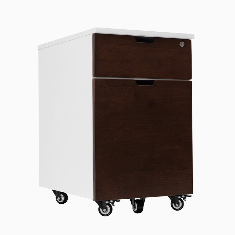 Rubberwood Dark walnut white minimal filing cabinet