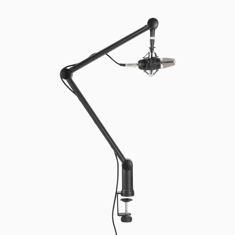 Microphone boom arm for computer set up