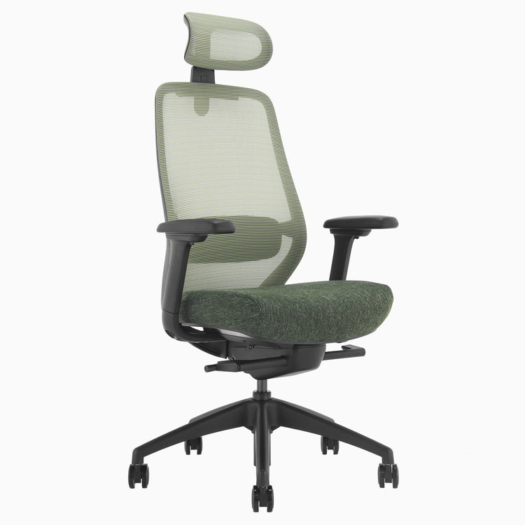 Ergo chair with headrest coilflex wave cushion in green - Desky
