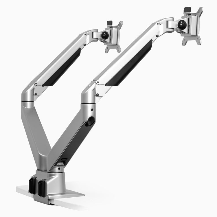 Silver desky dual monitor arm