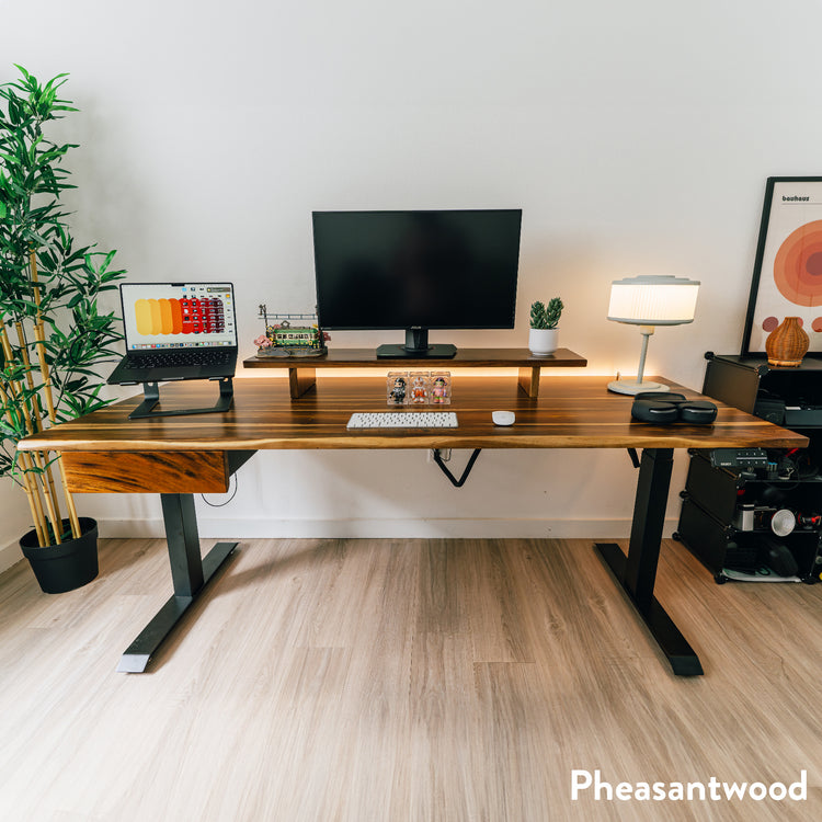 Bureau debout double en bois dur avec tiroir Desky