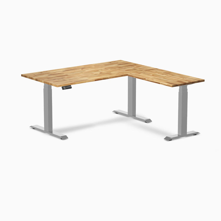 Bureau assis-debout en forme de L en bois dur Desky
