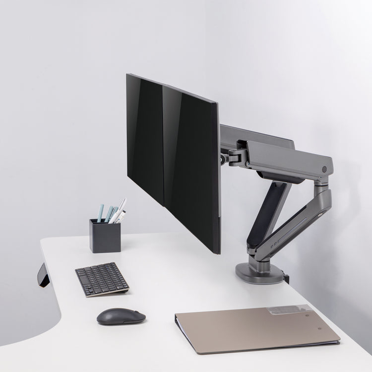 Desky Dual LED Monitor Arm set up