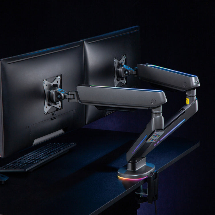 Dual monitor setup LED monitor arm - Desky Canada