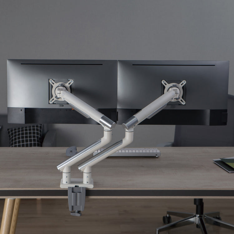 Dual monitor arm aluminum white