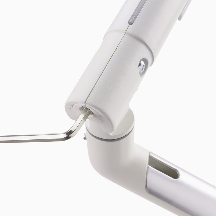 Adjustable dual monitor arm in white