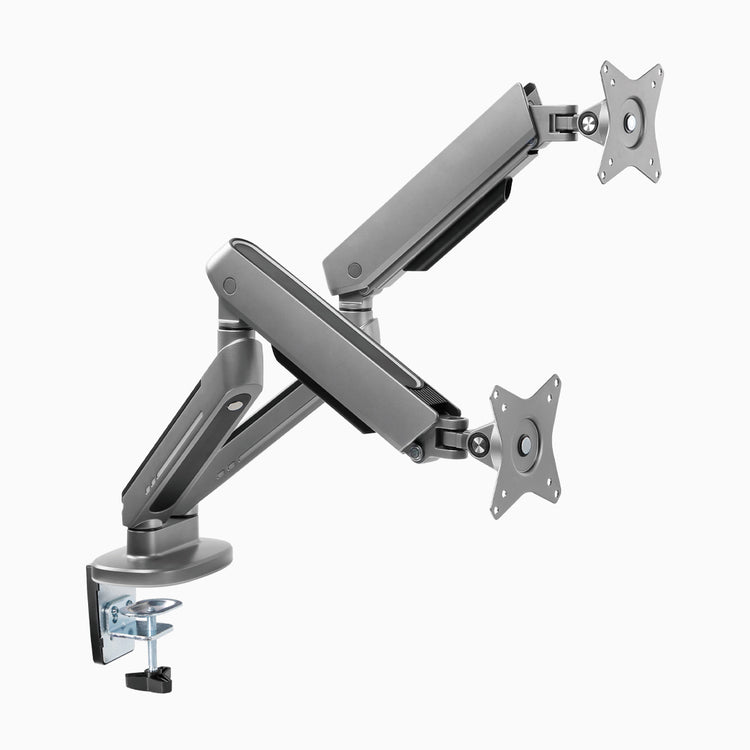 Space grey LED monitor arm dual monitor