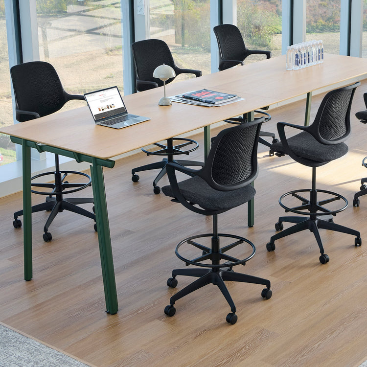 Black office drafting chairs workplace set up