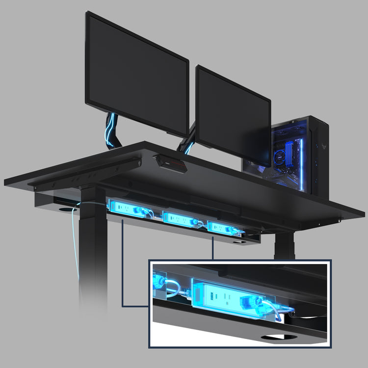 Desky integrated cable power channel under desk