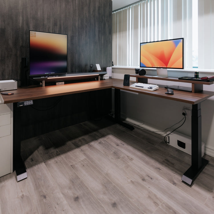 Bureau assis-debout en stratifié Desky Eco en forme de L
