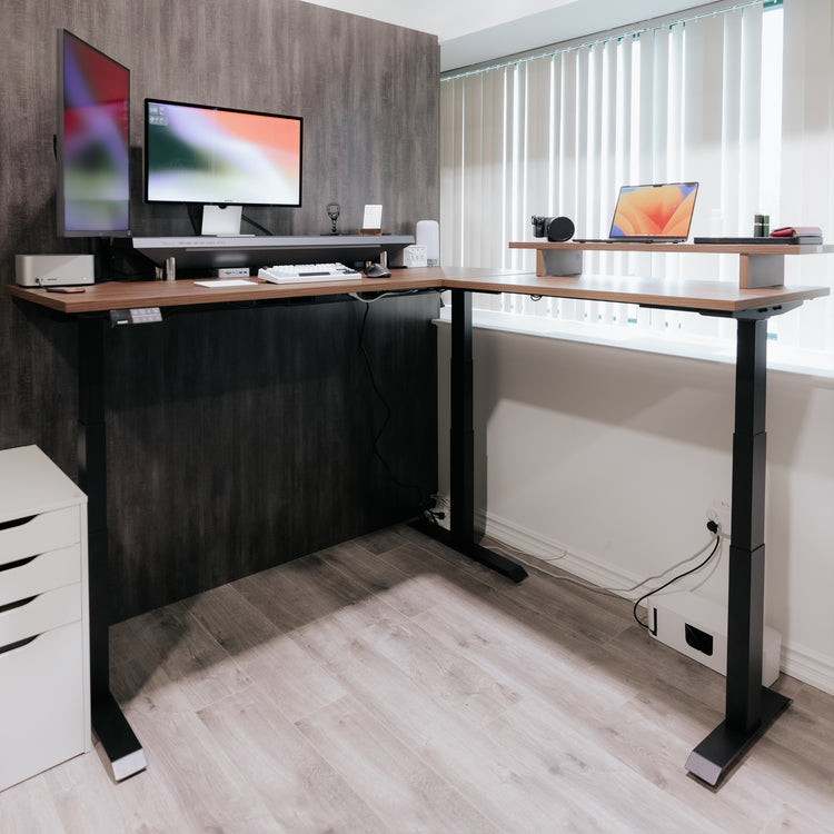 Bureau assis-debout en stratifié Desky Eco en forme de L