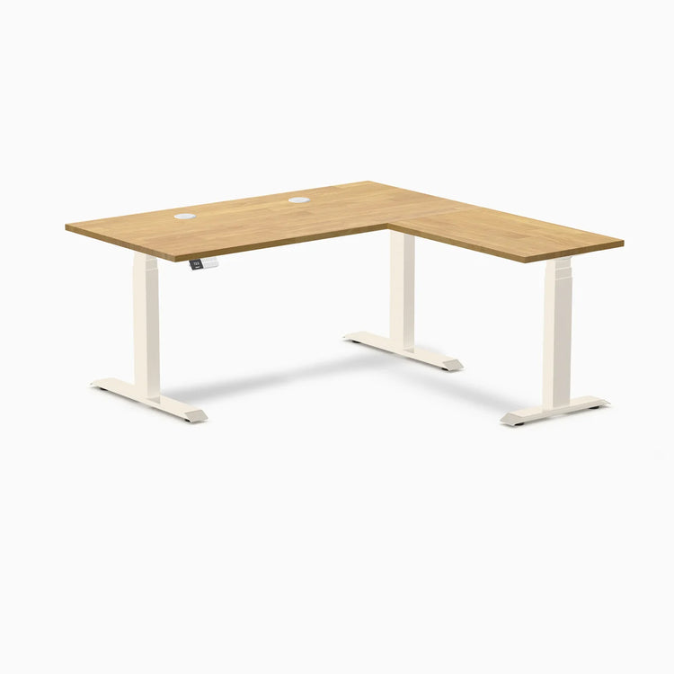Desky Rubberwood L-Shape Sit Stand Desk