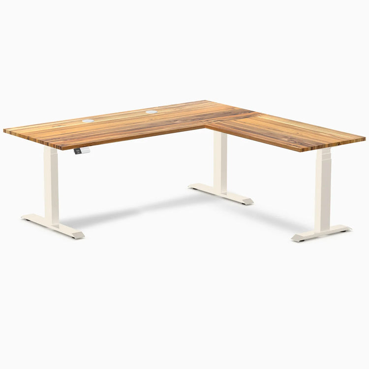 Bureau assis-debout en forme de L en bois dur Desky