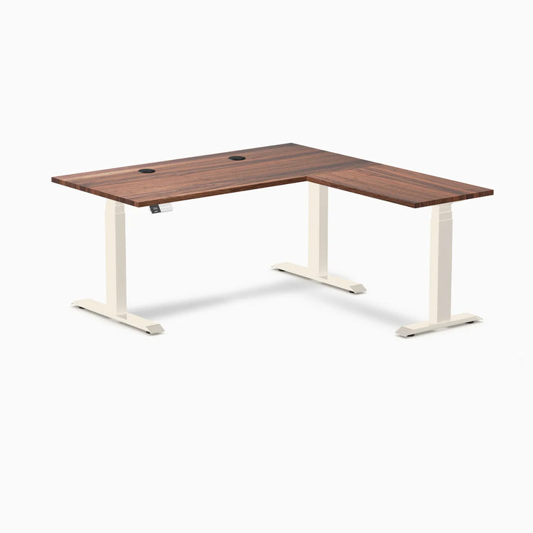 Bureau assis-debout en forme de L en bois dur Desky