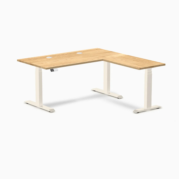 Bureau assis-debout en forme de L en bois dur Desky