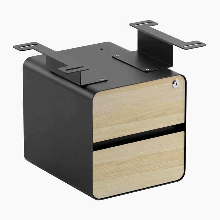 Desky minimal under desk cabinet black frame, classic oak front