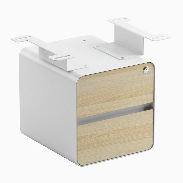 Desky minimal under desk cabinet white frame, classic oak front