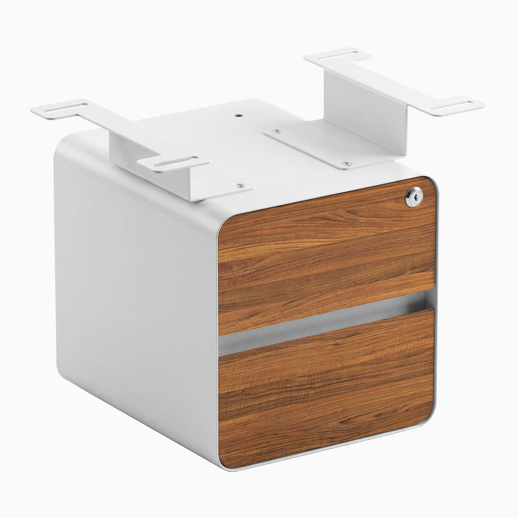 Desky minimal under desk cabinet white frame, prime oak front