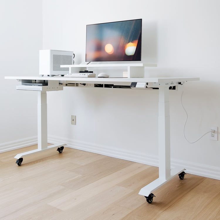 White desky standing desk with cable management channel