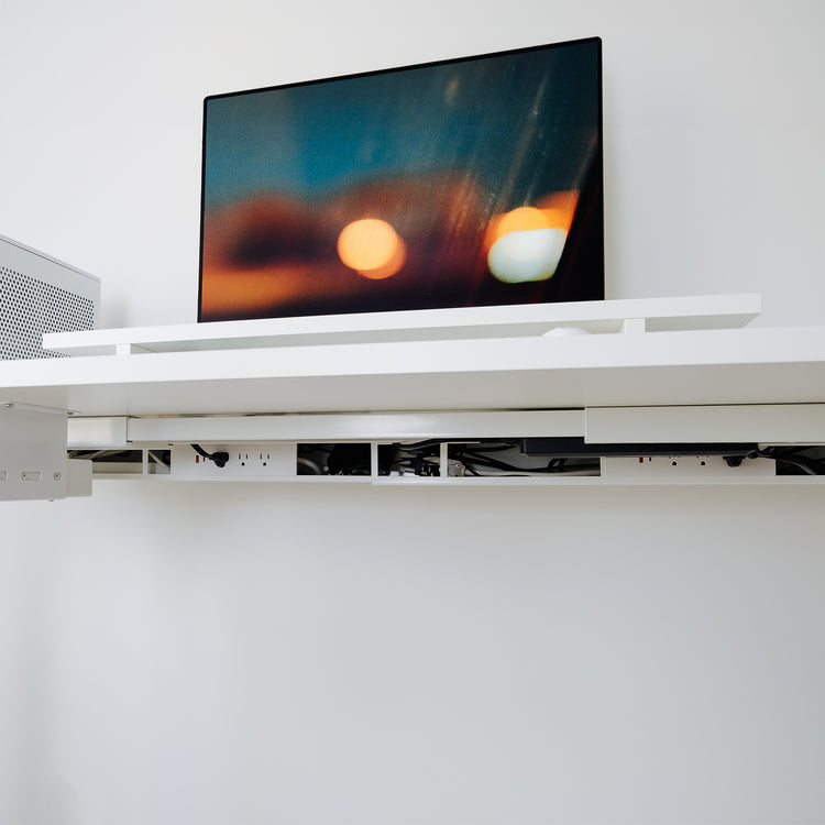 Desky standing desk cable and power management channel