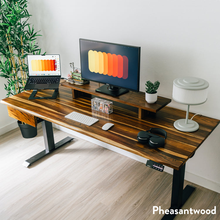Bureau debout double en bois dur avec tiroir Desky