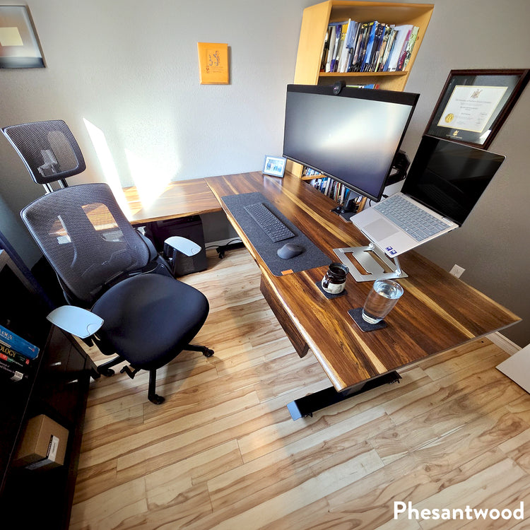 Desky Hardwood L-Shape Sit Stand Desk-Desky Canada