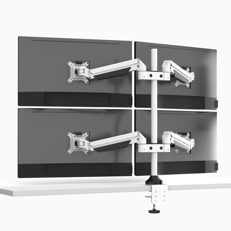 Quad monitor set up white arm