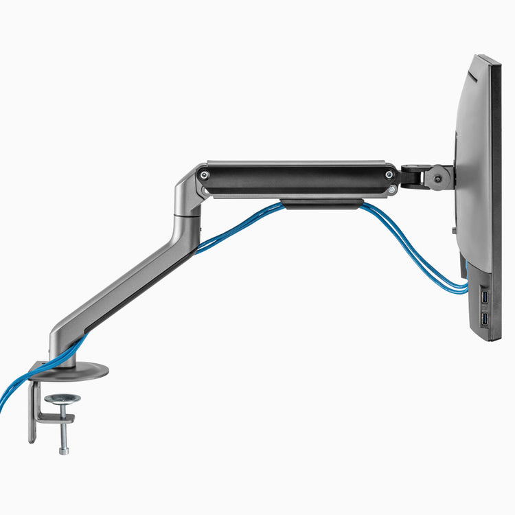 Spring monitor arm single monitor set up with cable management