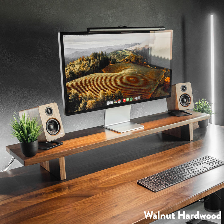 Desky walnut monitor stand in hardwood