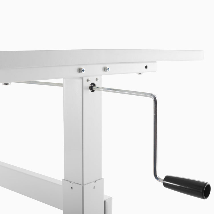 White hand crank lever standing desk