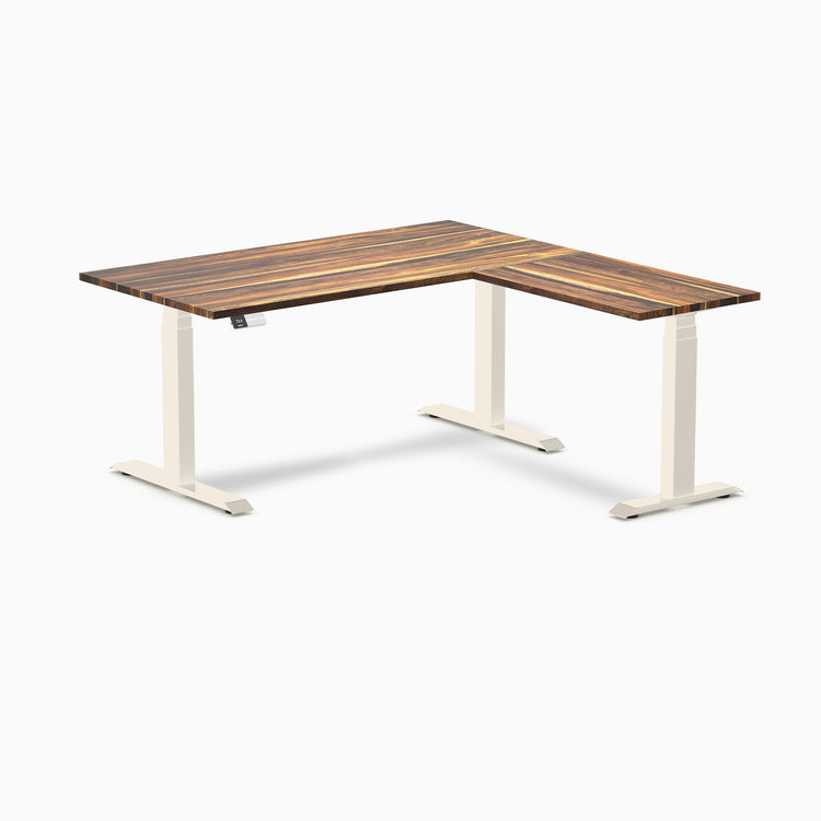 Bureau assis-debout en forme de L en bois dur Desky