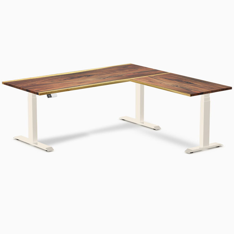 Bureau assis-debout en forme de L en bois dur Desky