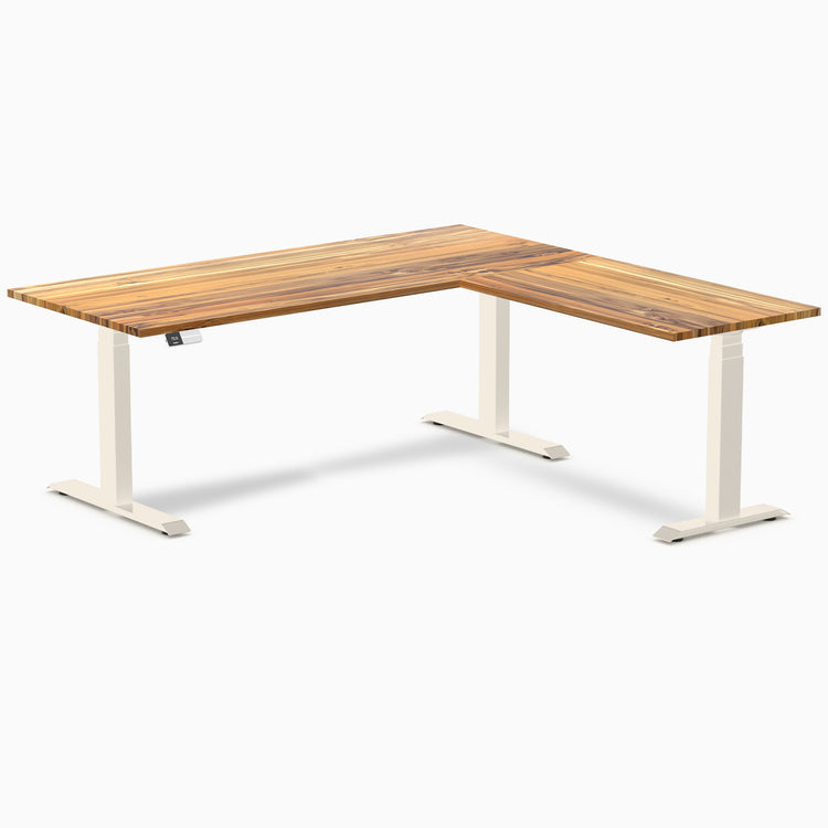 Bureau assis-debout en forme de L en bois dur Desky