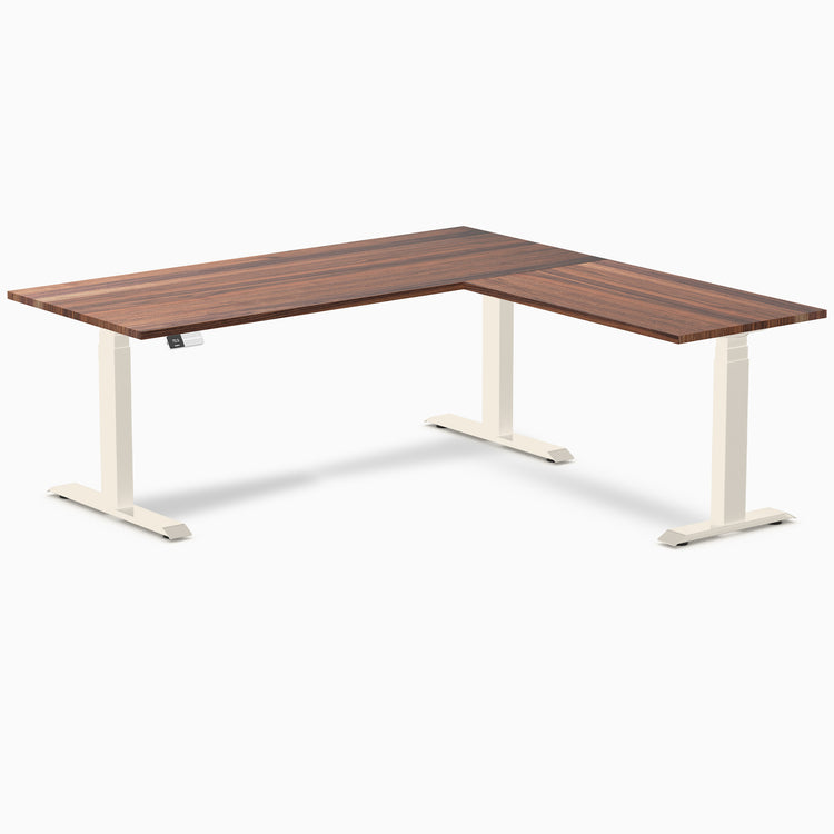 Bureau assis-debout en forme de L en bois dur Desky