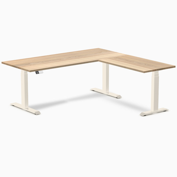Bureau assis-debout en forme de L en bois dur Desky