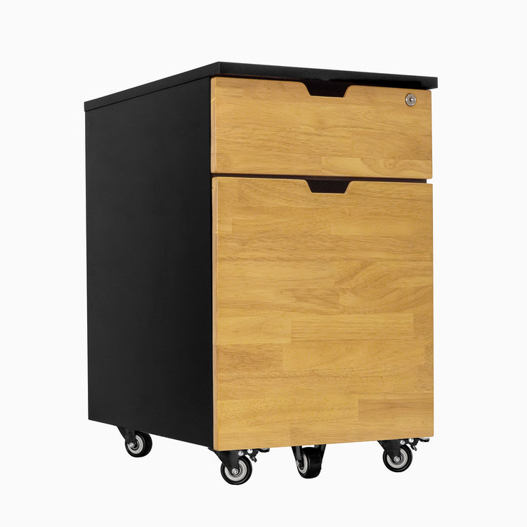 Rubberwood light oak black minimal filing cabinet