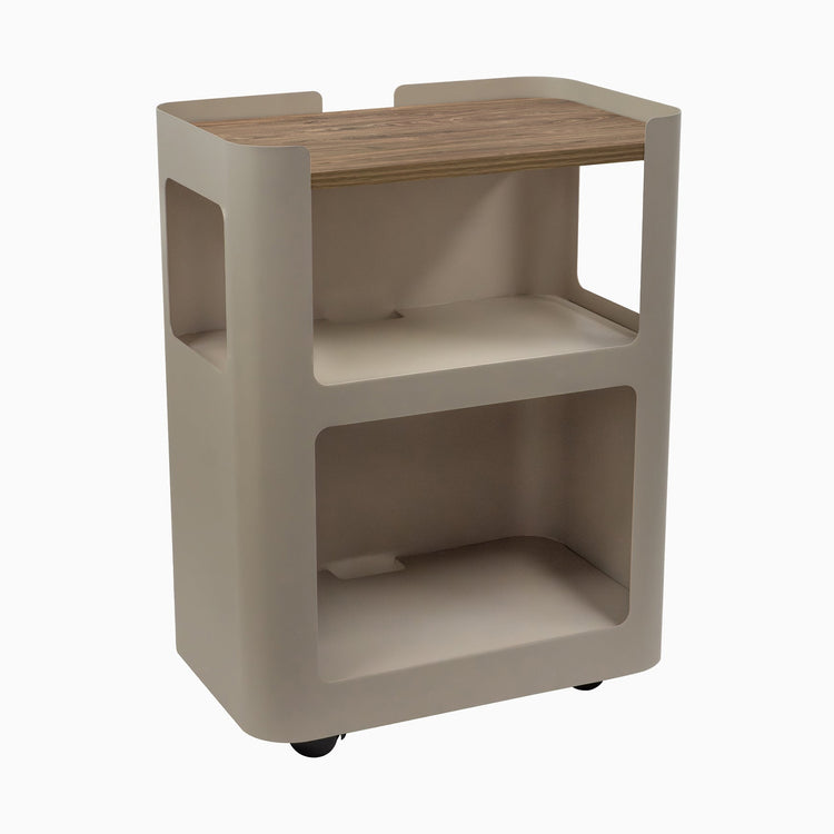 Light brown open mobile pedestal with natural walnut shelf - Desky