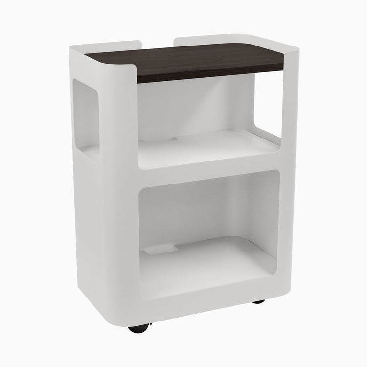 White open mobile pedestal with burnished wood shelf - Desky