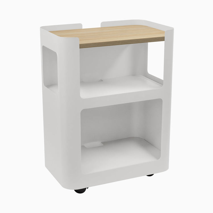 White open mobile pedestal with classic oak shelf - Desky