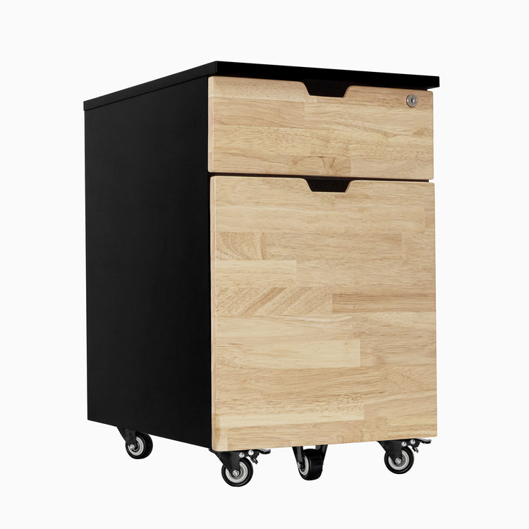 Rubberwood natural black minimal filing cabinet