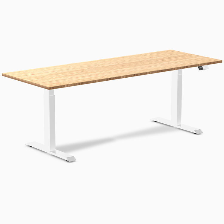 Dual ergo bamboo standing desk - natural bamboo - white 80"