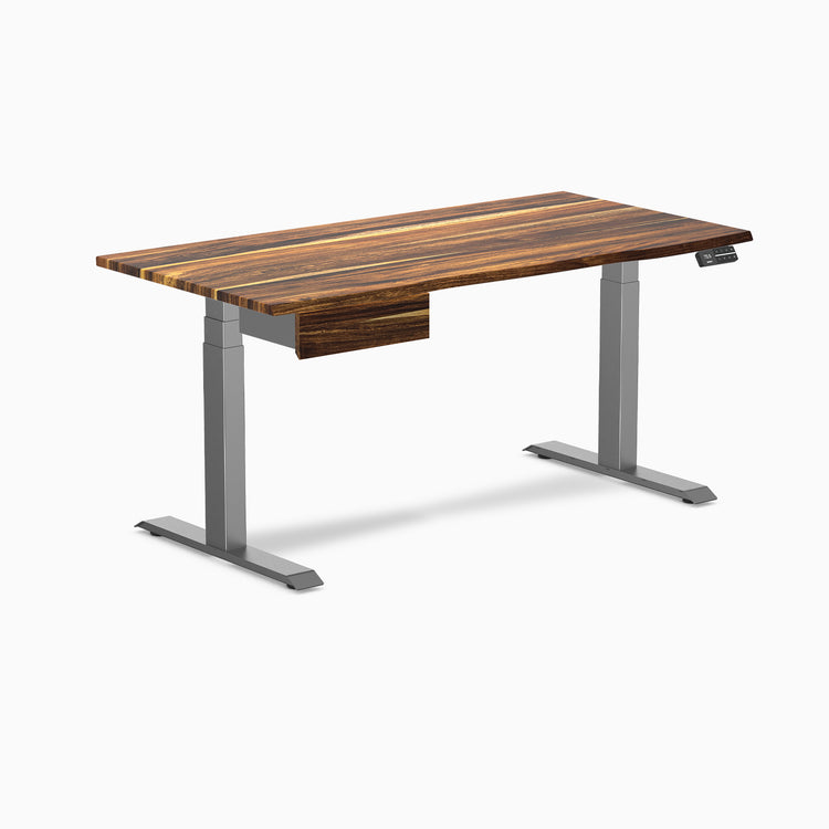 Dual hardwood standing desk with drawer - Pheasantwood - space gret 60"