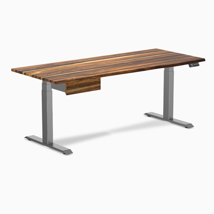 Dual hardwood standing desk with drawer - Pheasantwood - space grey 72"