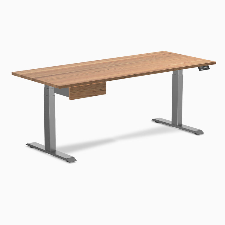 Dual hardwood standing desk with drawer - red oak - space grey 72"