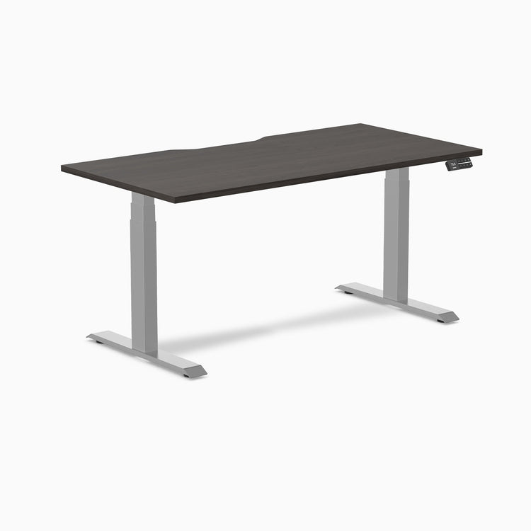 Desky Dual Scalloped Melamine Sit Stand Desk-Dual Desks-Desky-Burnished Wood-1500x750mm-Grey-DeskyÂź Australia