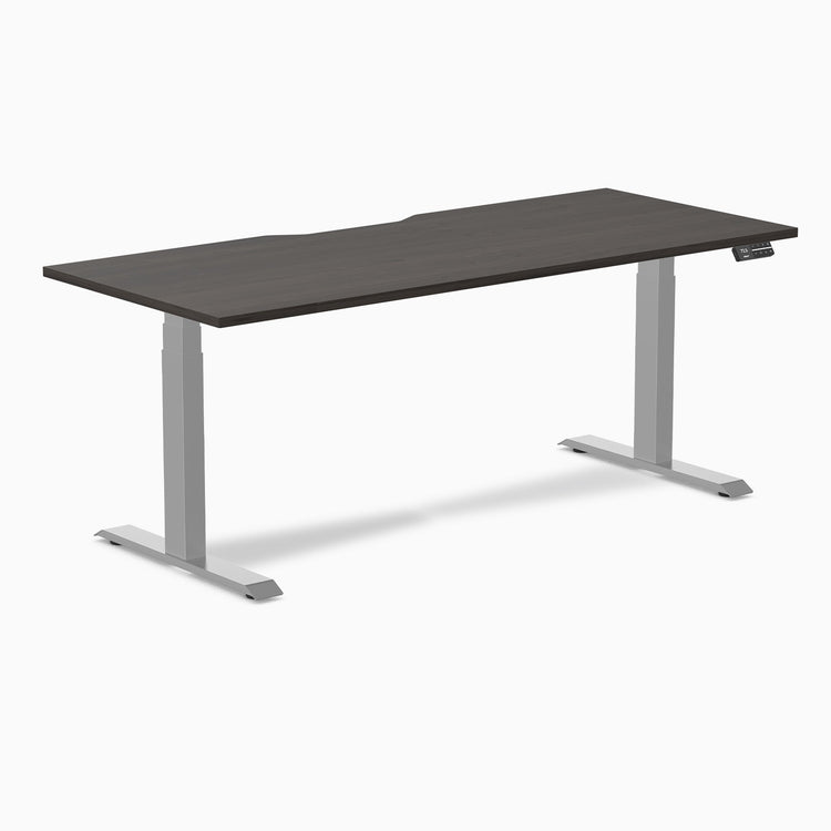Desky Dual Scalloped Melamine Sit Stand Desk-Dual Desks-Desky-Burnished Wood-1800x750mm-Grey-DeskyÂź Australia