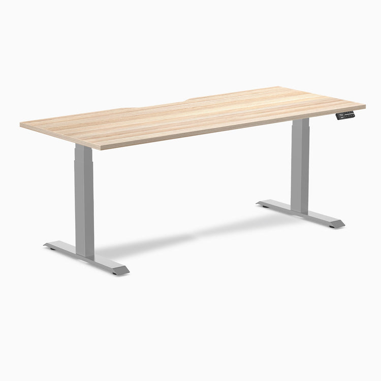 Desky Dual Scalloped Melamine Sit Stand Desk-Dual Desks-Desky-Classic Oak-1800x750mm-Grey-DeskyÂź Australia