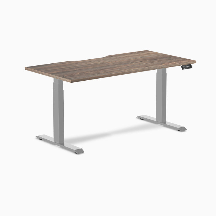 Desky Dual Scalloped Melamine Sit Stand Desk-Dual Desks-Desky-Natural Walnut-1500x750mm-Grey-DeskyÂź Australia